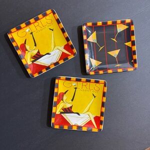 (3) LANG Girls Night Out Party Appetizer Plates Dirty Martini Dan DiPaolo Y2K